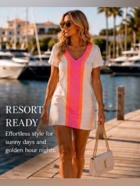 Vilagallo Bold Stripe Mini Dress Pink Gray Navy Chic Boutique Statement Style